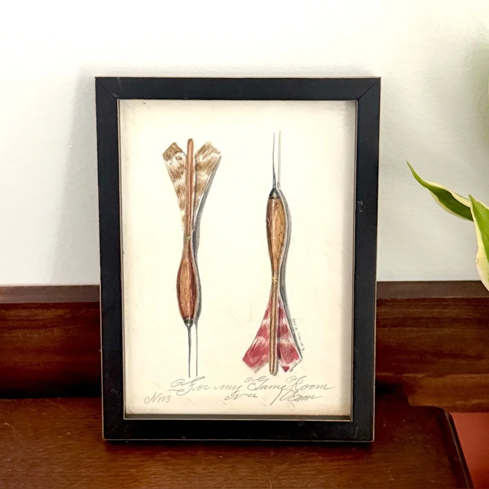 Vintage Darts Game Room Framed Art Kolene Spicher Signed Dated 1999 Man’s Cave